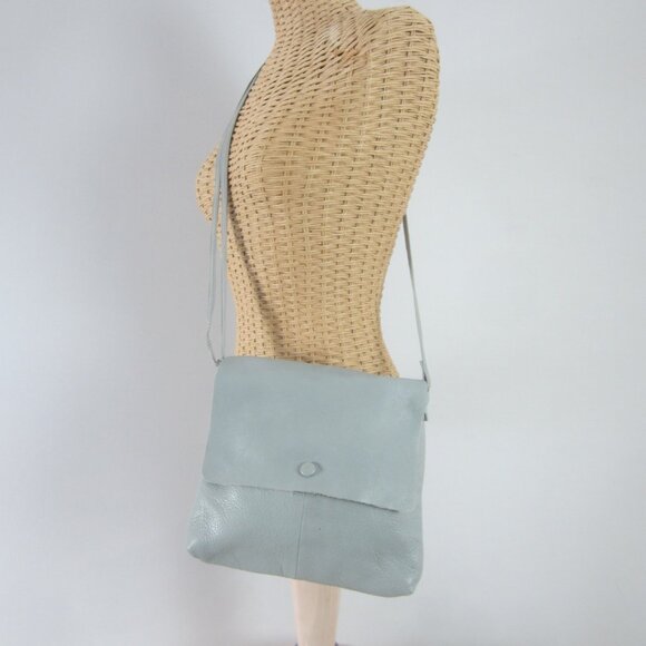 Day & Mood Gray Blue Pebbled Leather Crossbody Bag 8.5 X 9" Adjustable Strap - Picture 3 of 12